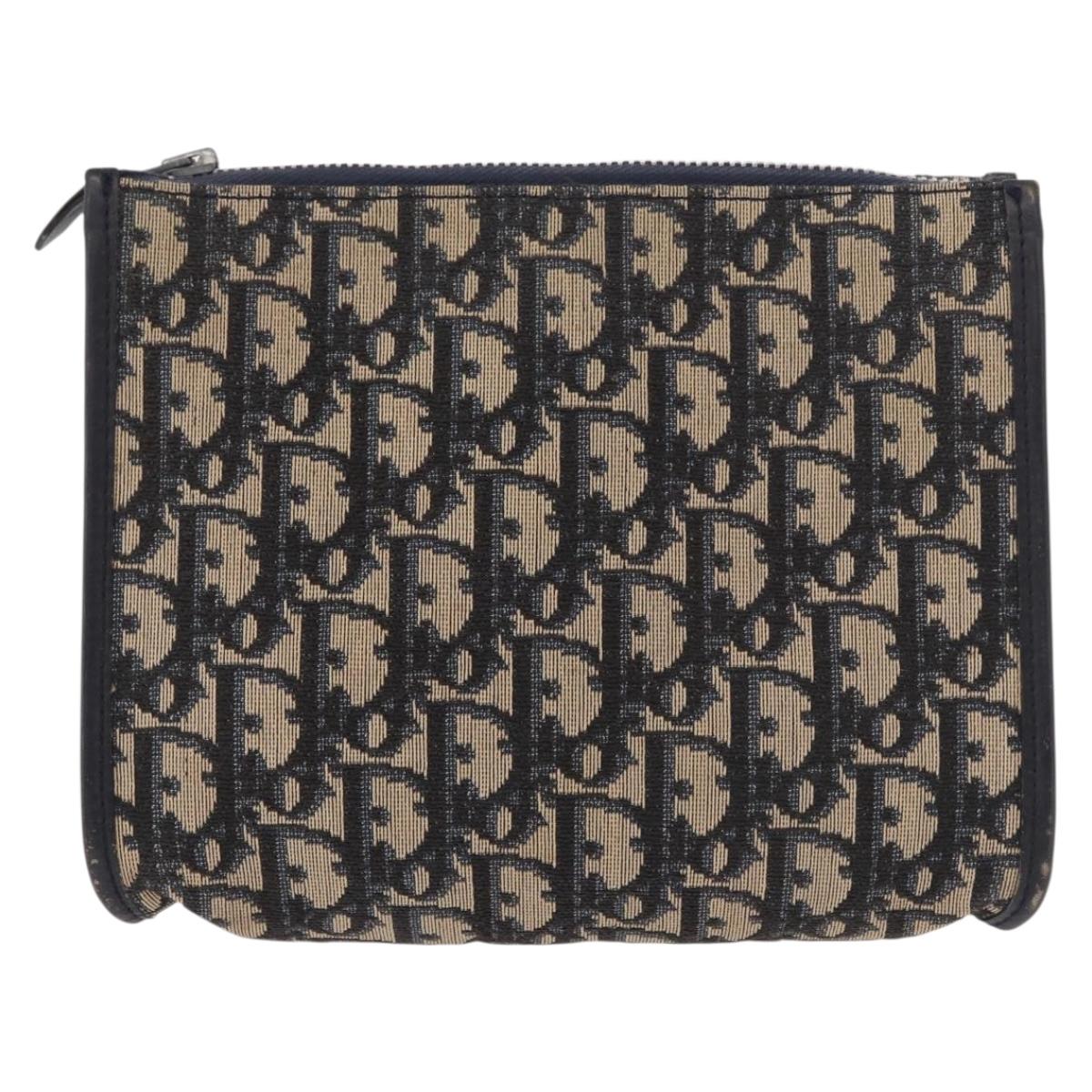 Christian Dior Trotter Canvas Clutch Bag Navy Silver Auth ep14698