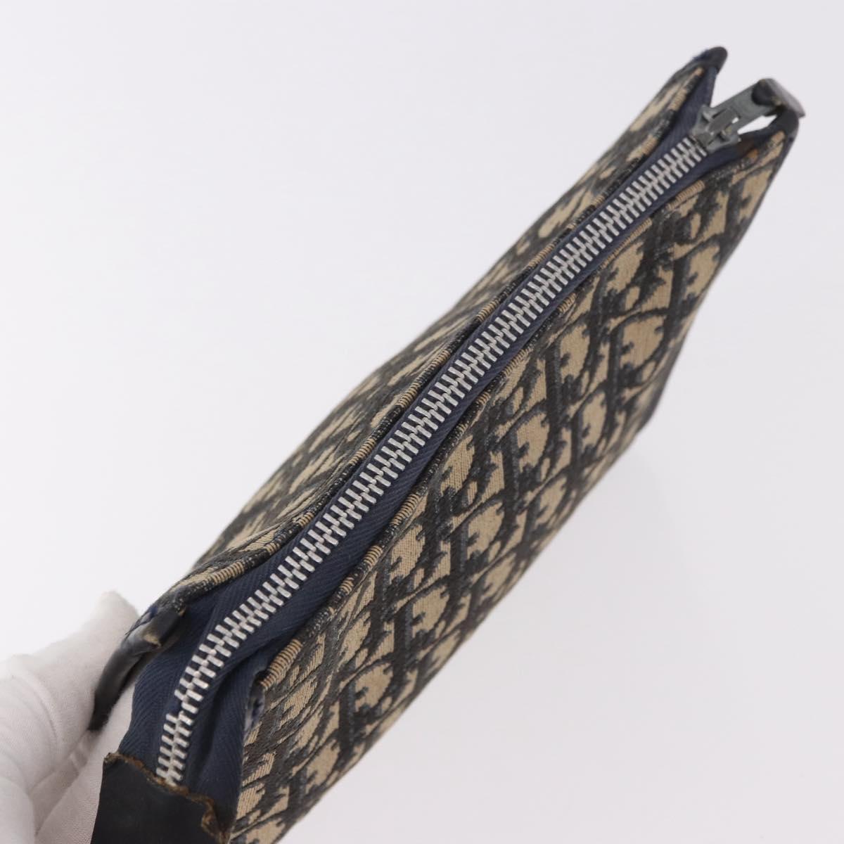 Christian Dior Trotter Canvas Clutch Bag Navy Silver Auth ep14698