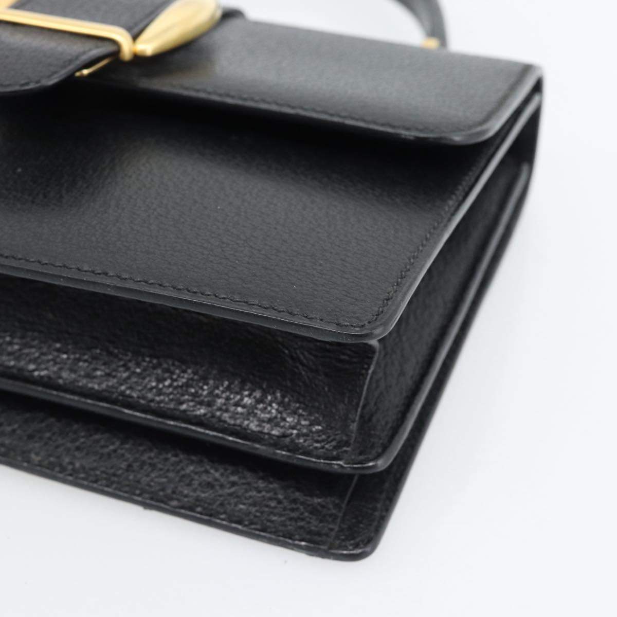 GUCCI Hand Bag Leather Black Gold Auth ep14699A