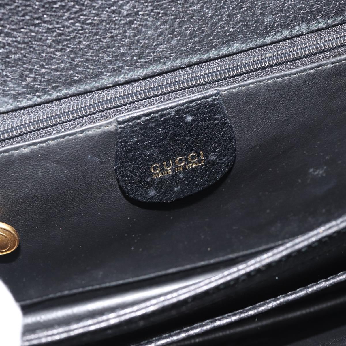 GUCCI Hand Bag Leather Black Gold Auth ep14699A