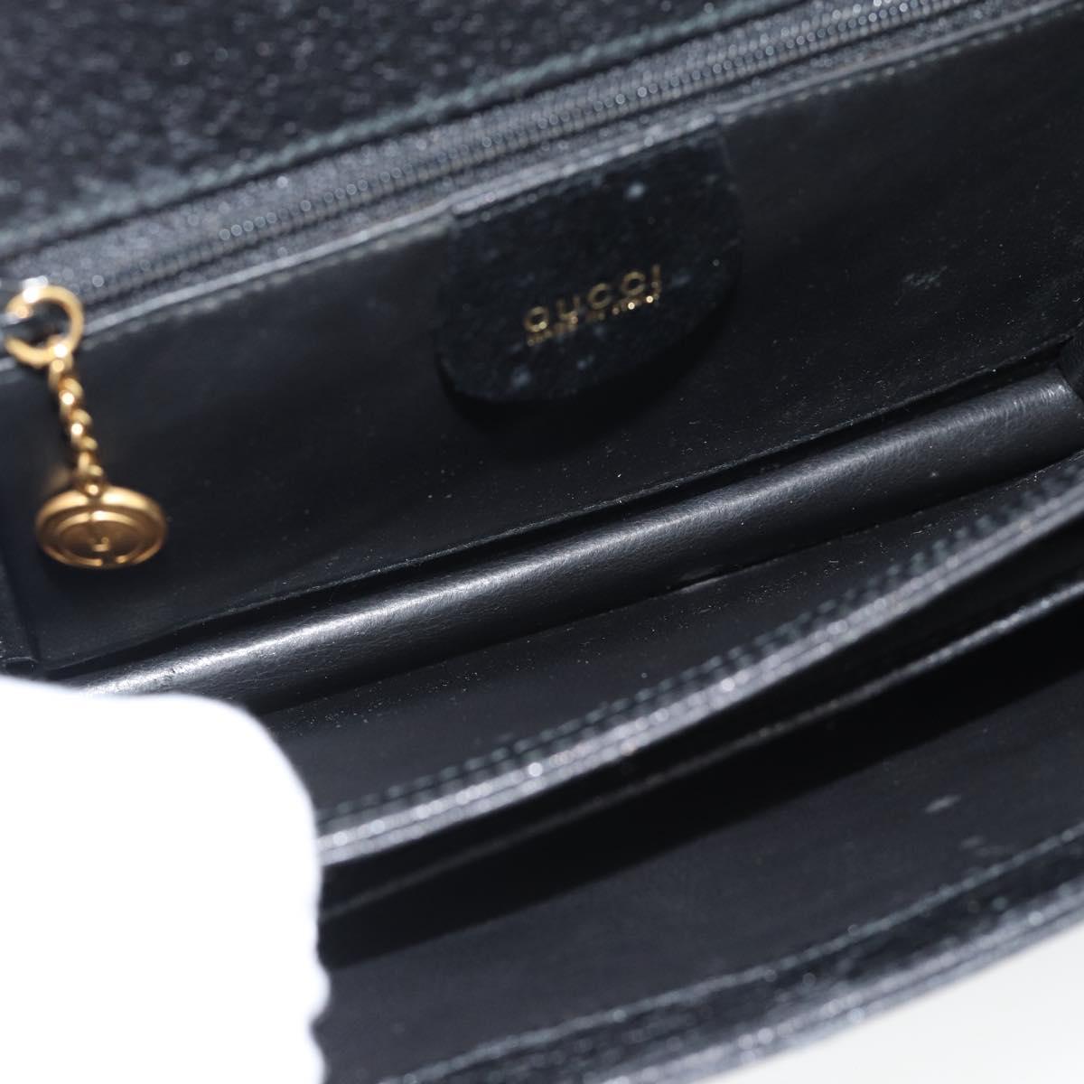 GUCCI Hand Bag Leather Black Gold Auth ep14699A