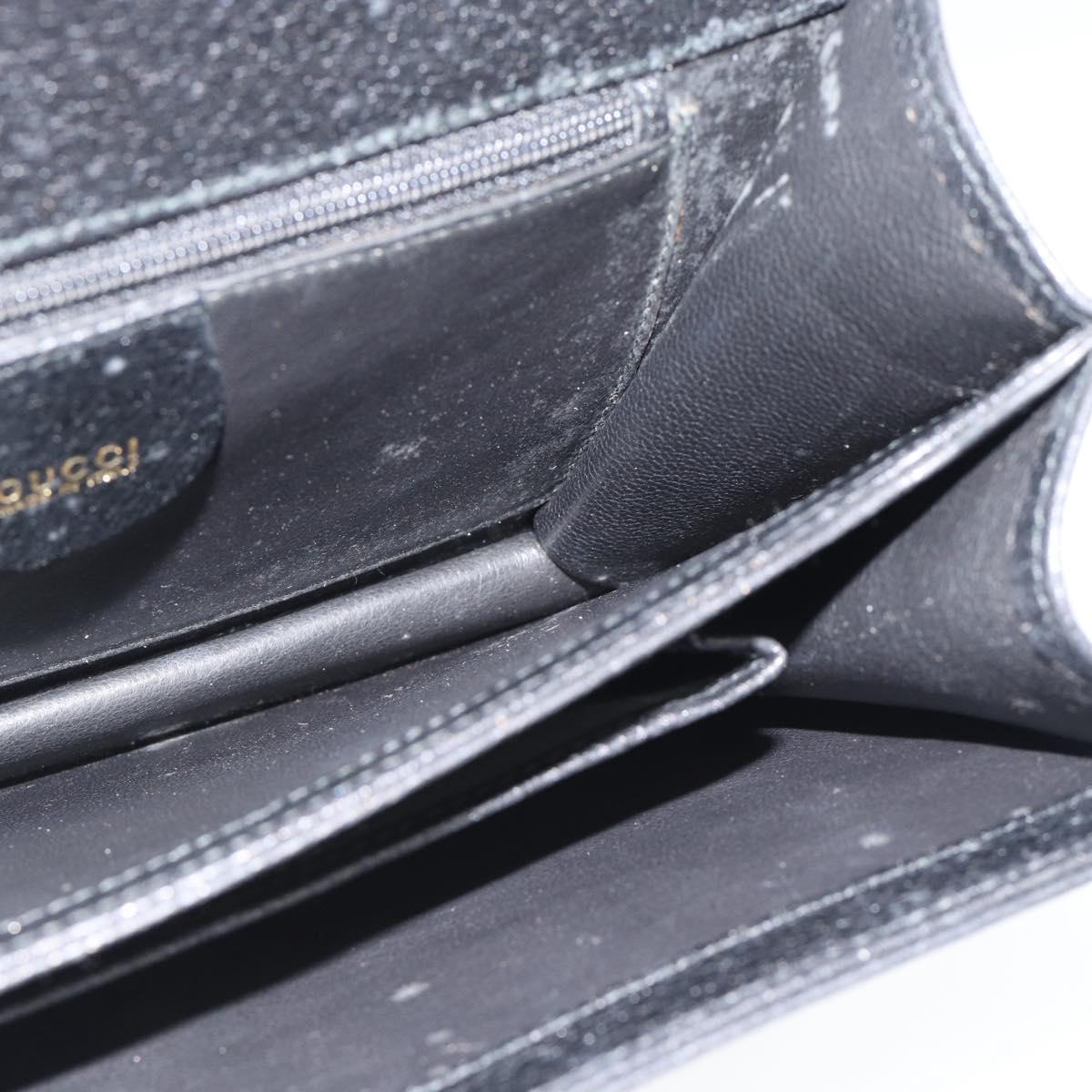 GUCCI Hand Bag Leather Black Gold Auth ep14699A