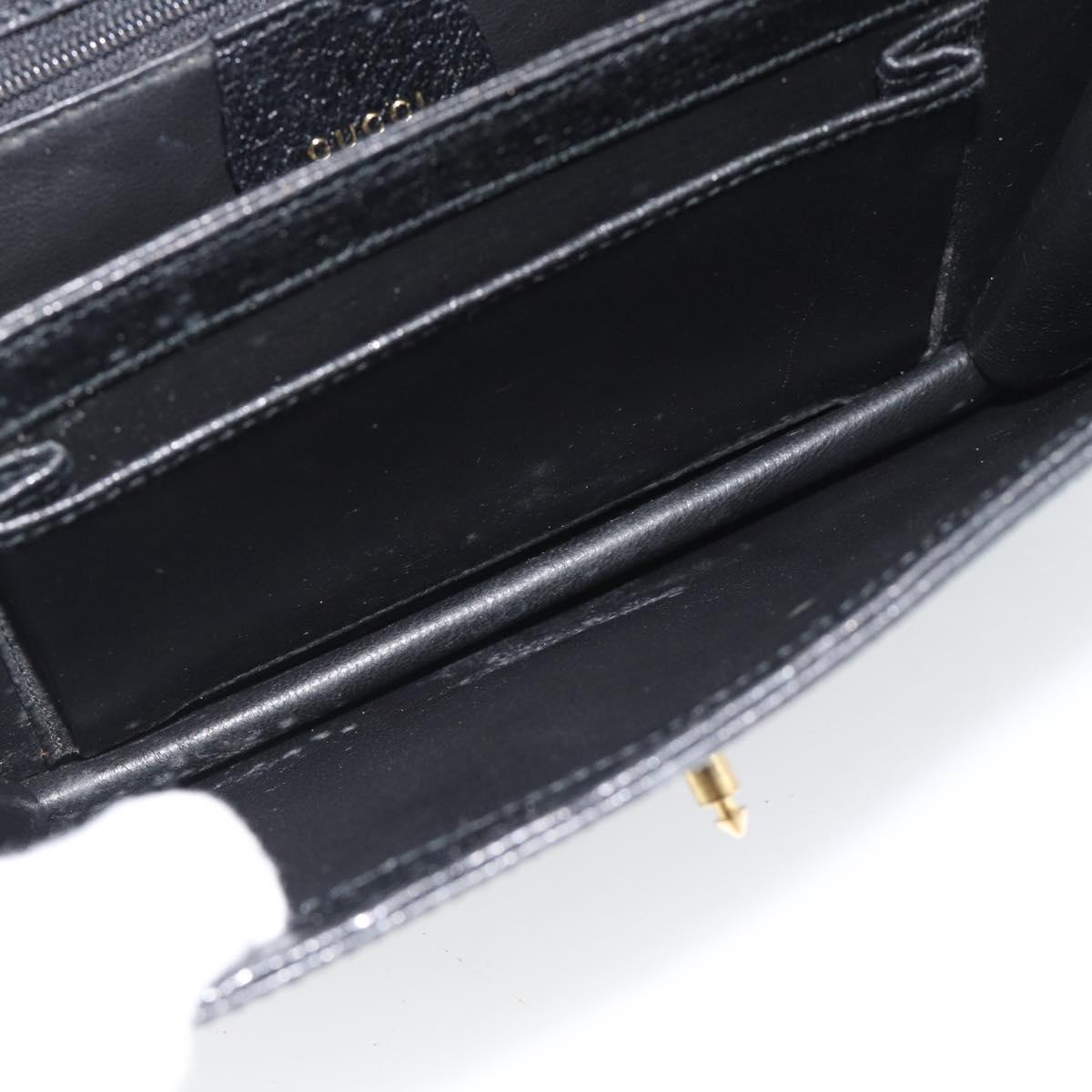 GUCCI Hand Bag Leather Black Gold Auth ep14699A