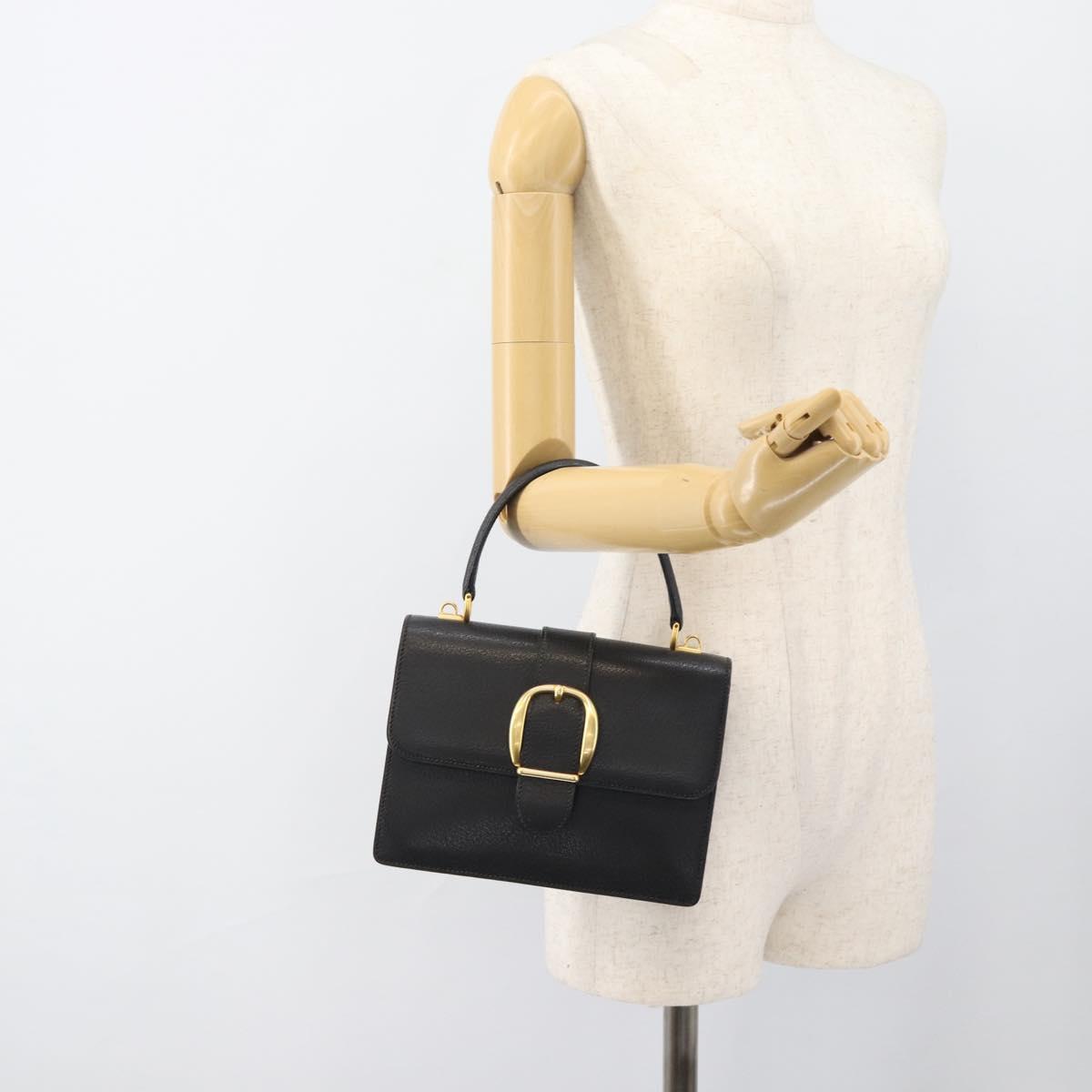 GUCCI Hand Bag Leather Black Gold Auth ep14699A