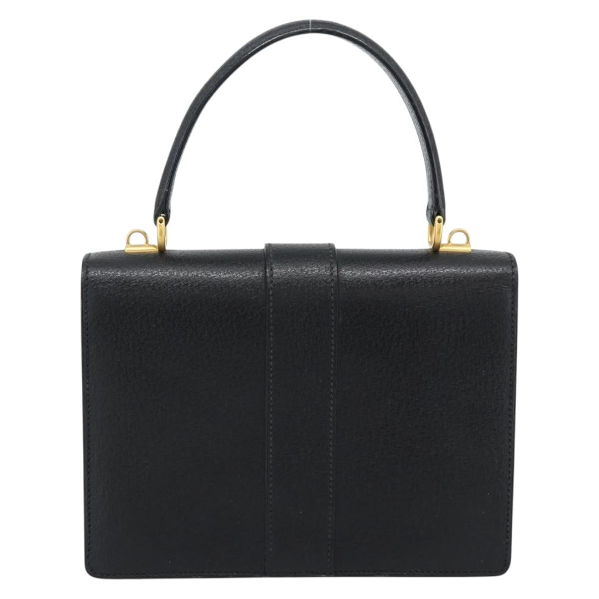 GUCCI Hand Bag Leather Black Gold Auth ep14699A