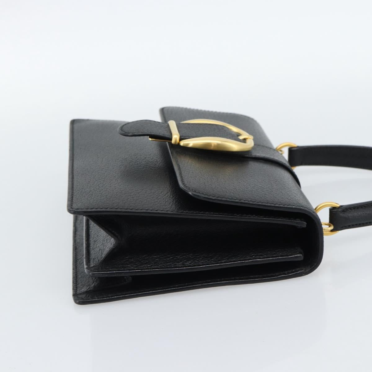 GUCCI Hand Bag Leather Black Gold Auth ep14699A