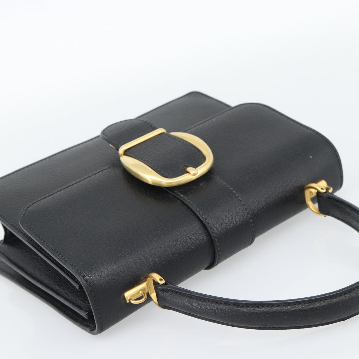 GUCCI Hand Bag Leather Black Gold Auth ep14699A