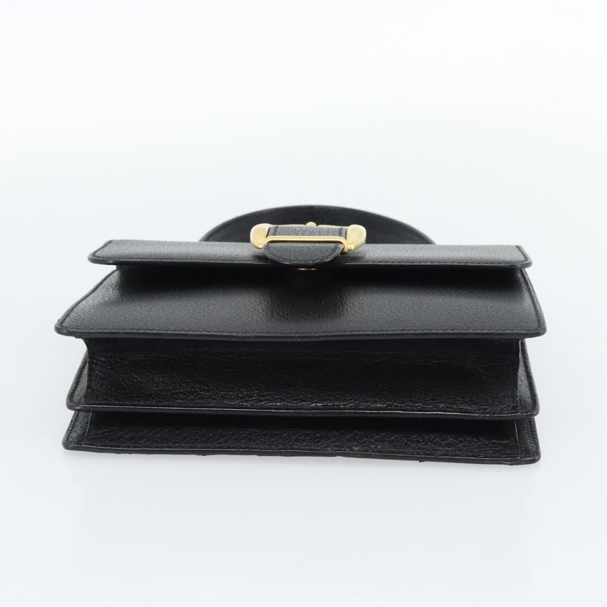 GUCCI Hand Bag Leather Black Gold Auth ep14699A