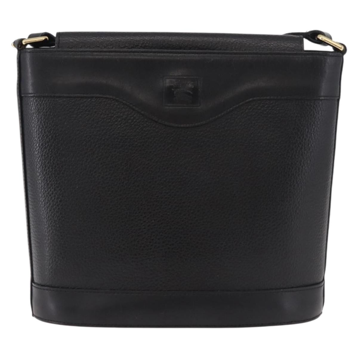 Burberrys Shoulder Bag Leather Black Gold Auth ep14701