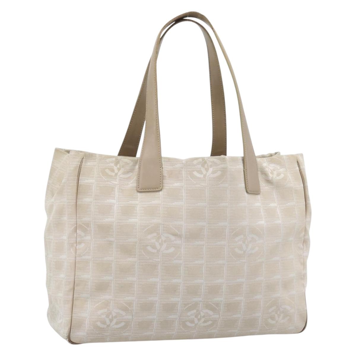 CHANEL New Travel line Tote Bag Canvas Beige Gold CC Auth ep14709