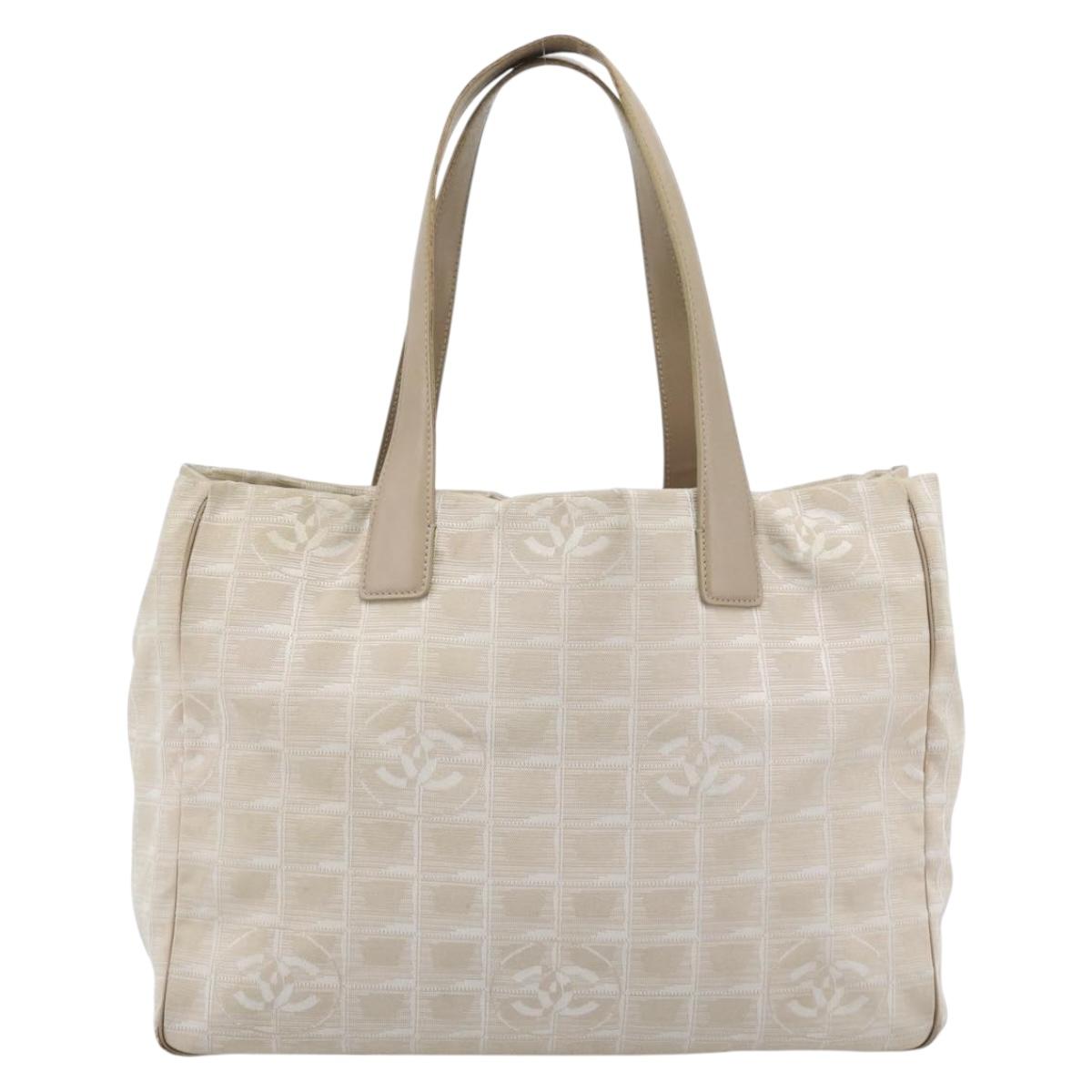 CHANEL New Travel line Tote Bag Canvas Beige Gold CC Auth ep14709
