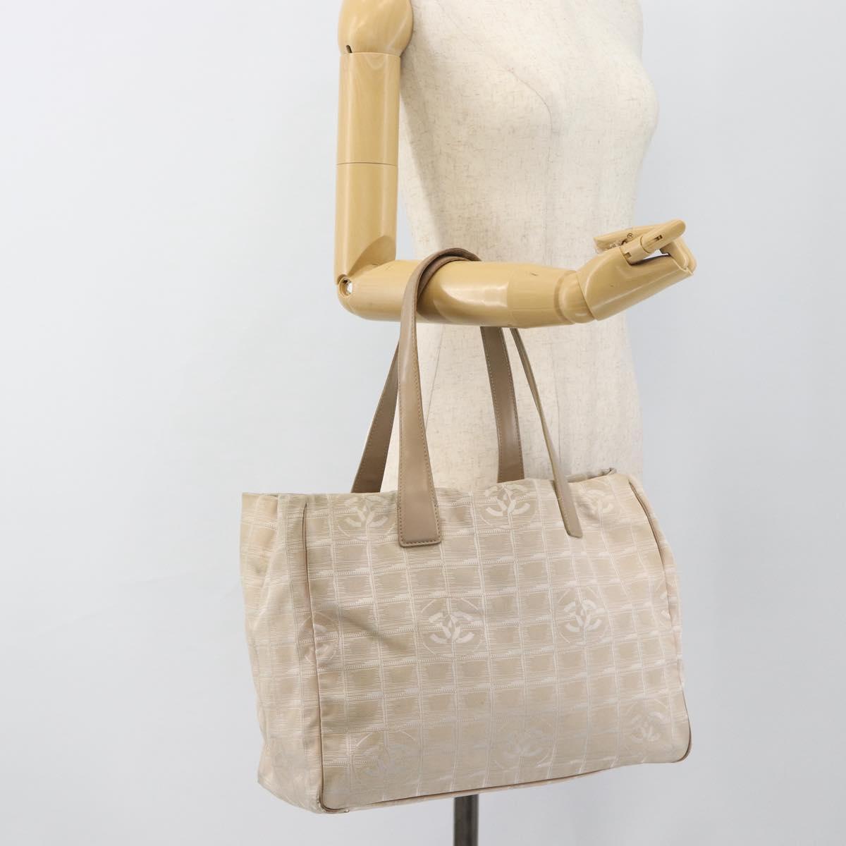 CHANEL New Travel line Tote Bag Canvas Beige Gold CC Auth ep14709