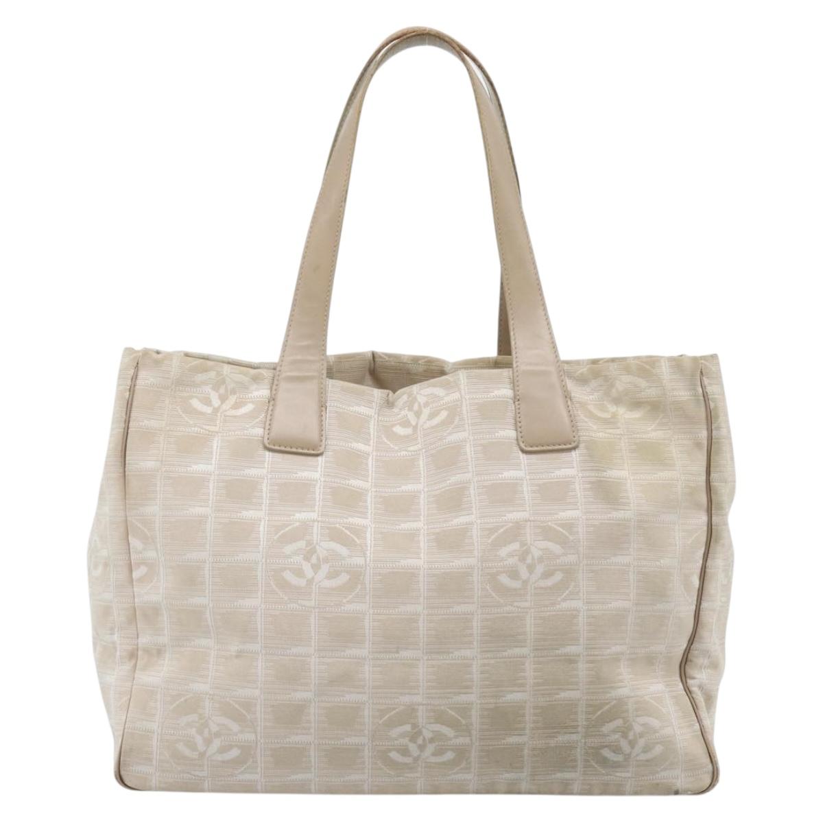 CHANEL New Travel line Tote Bag Canvas Beige Gold CC Auth ep14709