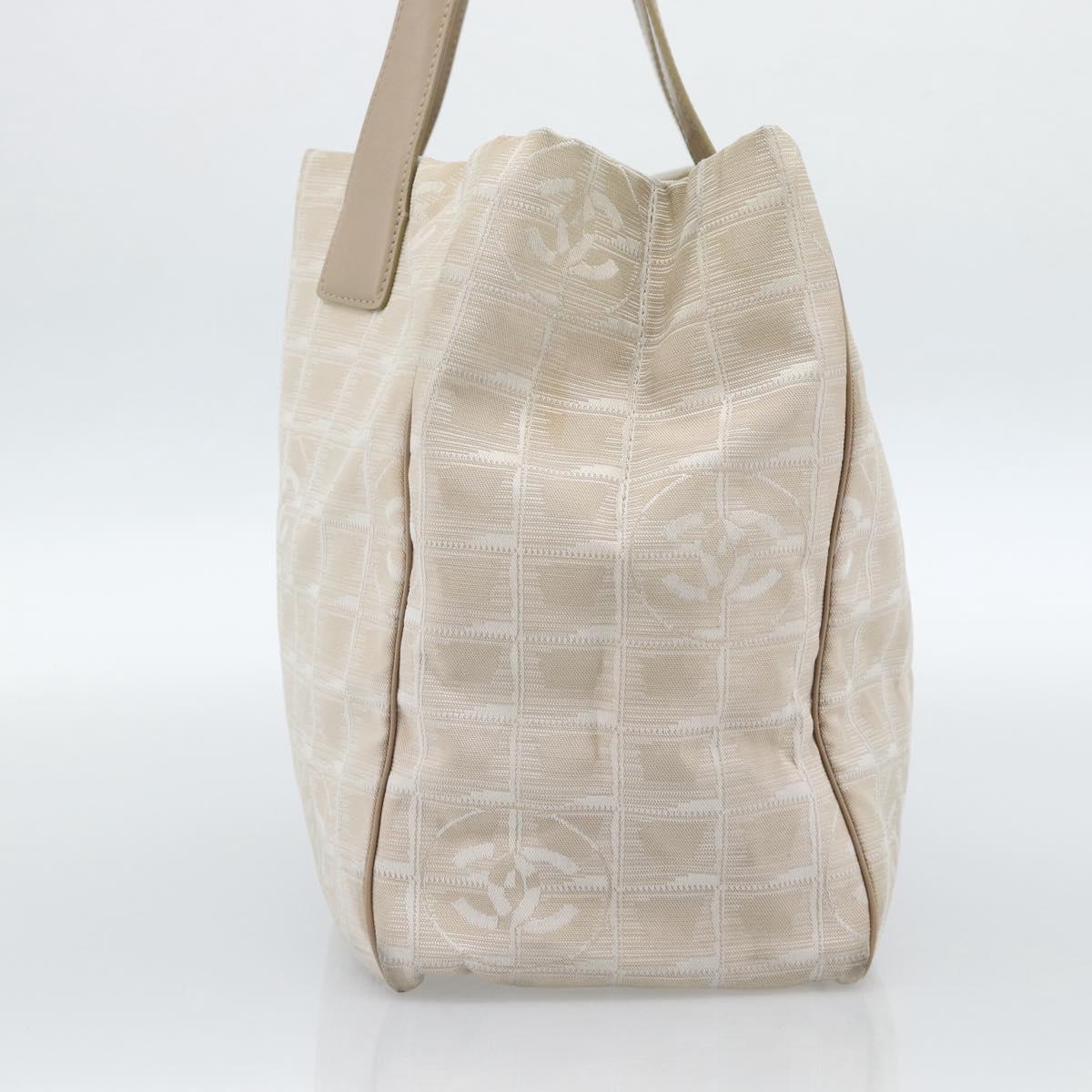 CHANEL New Travel line Tote Bag Canvas Beige Gold CC Auth ep14709