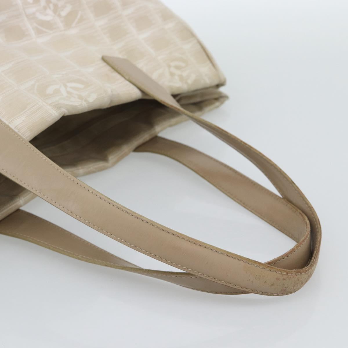 CHANEL New Travel line Tote Bag Canvas Beige Gold CC Auth ep14709
