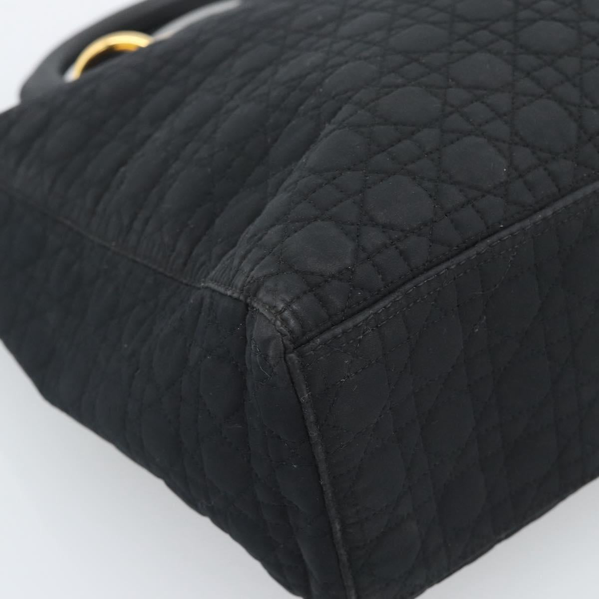 Christian Dior Lady Dior Canage Hand Bag Canvas Black Gold Auth ep14710