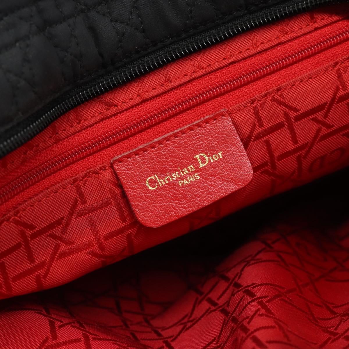 Christian Dior Lady Dior Canage Hand Bag Canvas Black Gold Auth ep14710