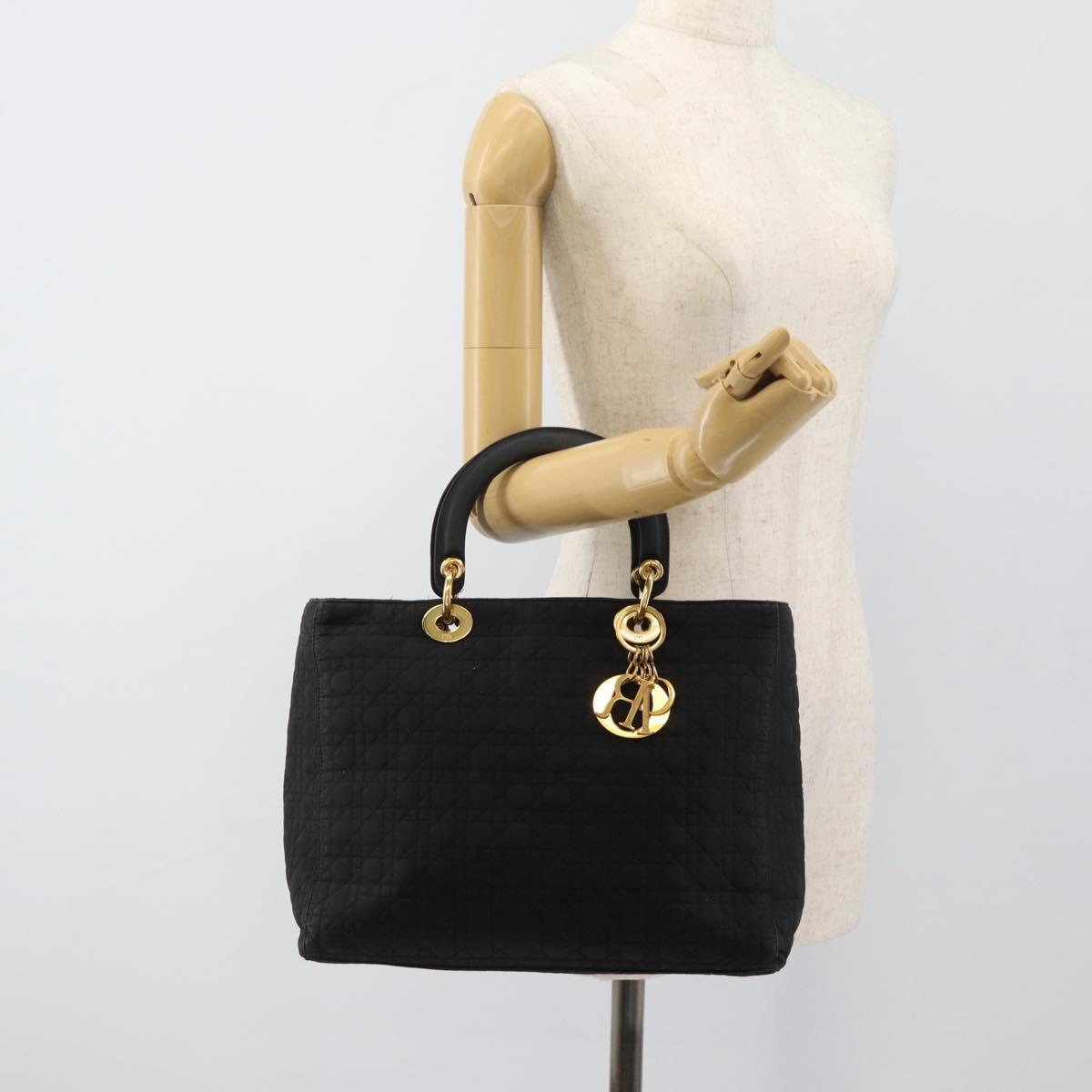 Christian Dior Lady Dior Canage Hand Bag Canvas Black Gold Auth ep14710