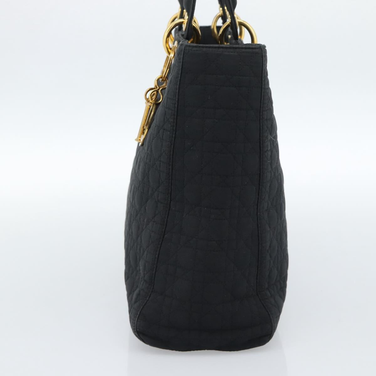 Christian Dior Lady Dior Canage Hand Bag Canvas Black Gold Auth ep14710