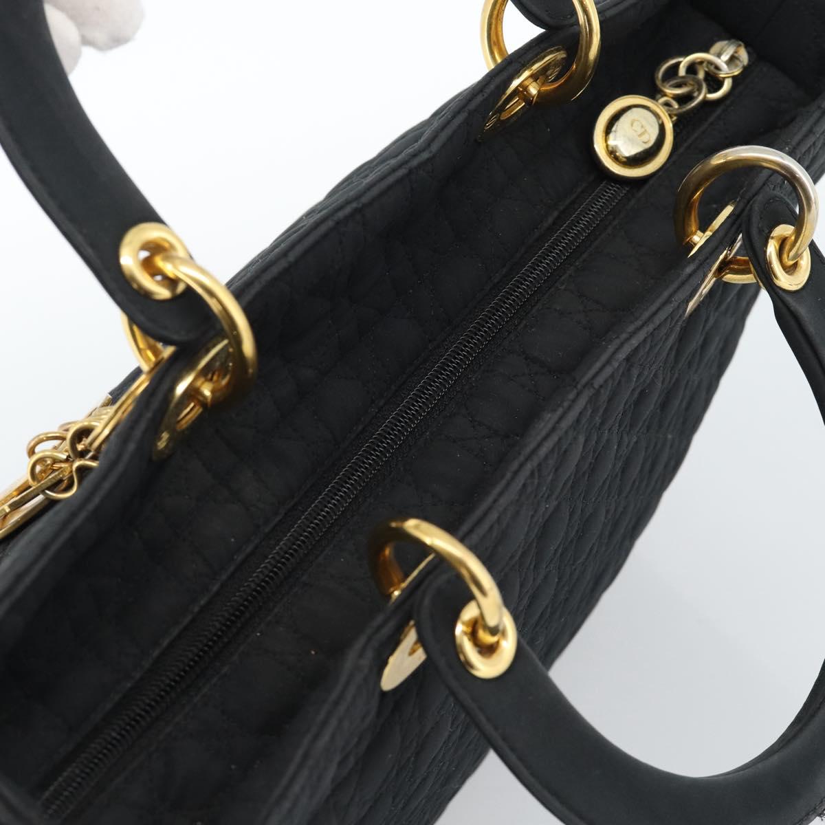 Christian Dior Lady Dior Canage Hand Bag Canvas Black Gold Auth ep14710