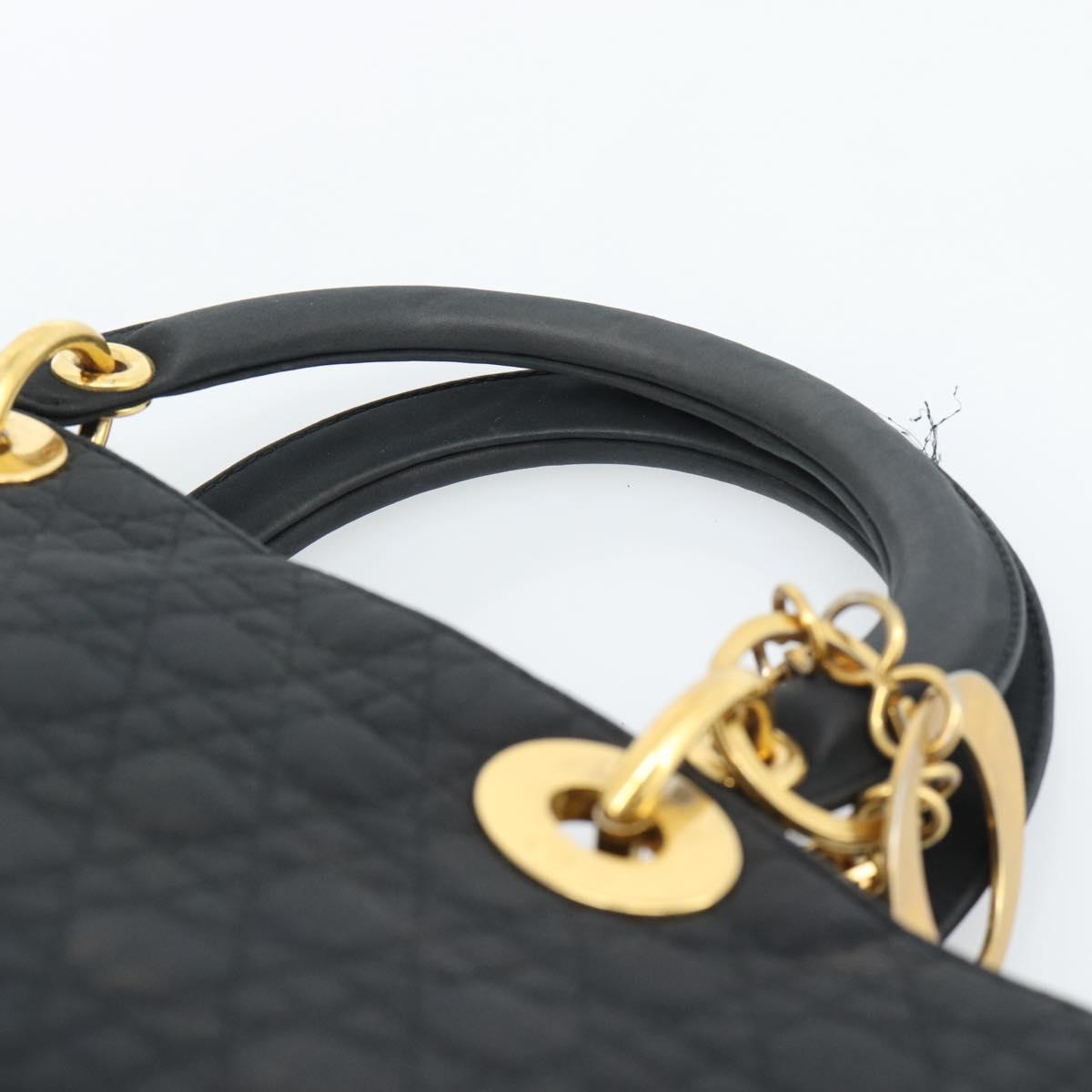 Christian Dior Lady Dior Canage Hand Bag Canvas Black Gold Auth ep14710