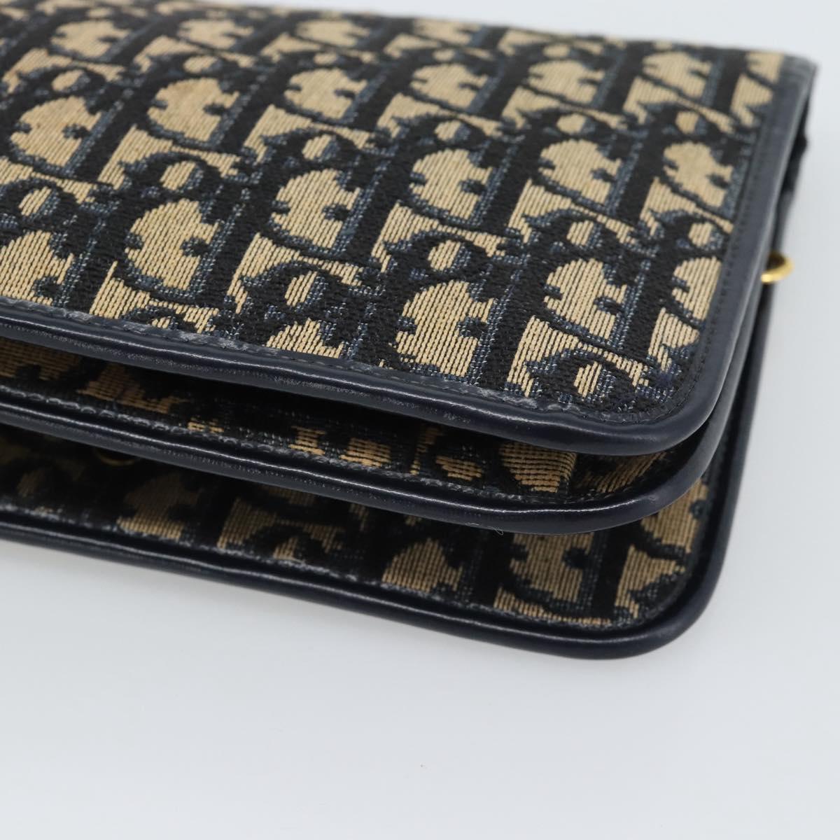 Christian Dior Trotter Canvas Clutch Bag Navy Gold Auth ep14711
