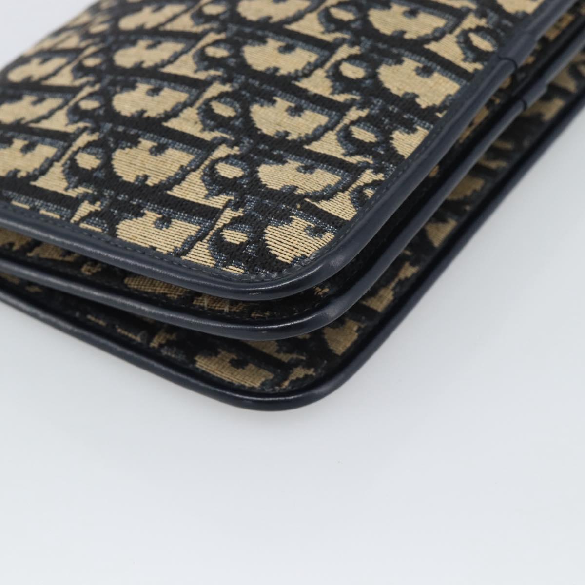 Christian Dior Trotter Canvas Clutch Bag Navy Gold Auth ep14711