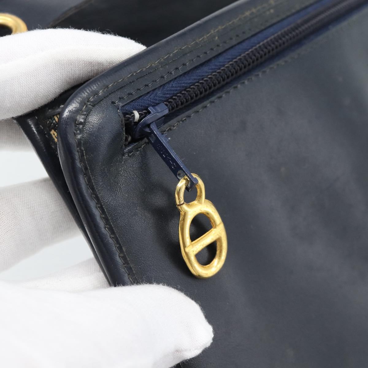 Christian Dior Trotter Canvas Clutch Bag Navy Gold Auth ep14711