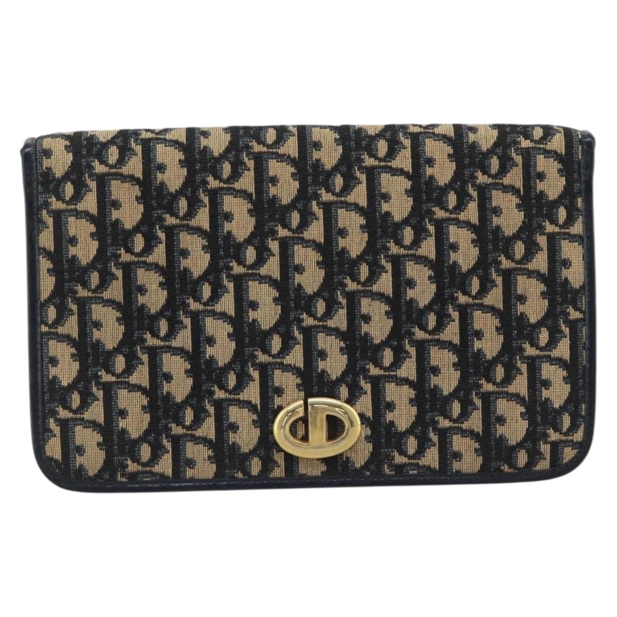 Christian Dior Trotter Canvas Clutch Bag Navy Gold Auth ep14711