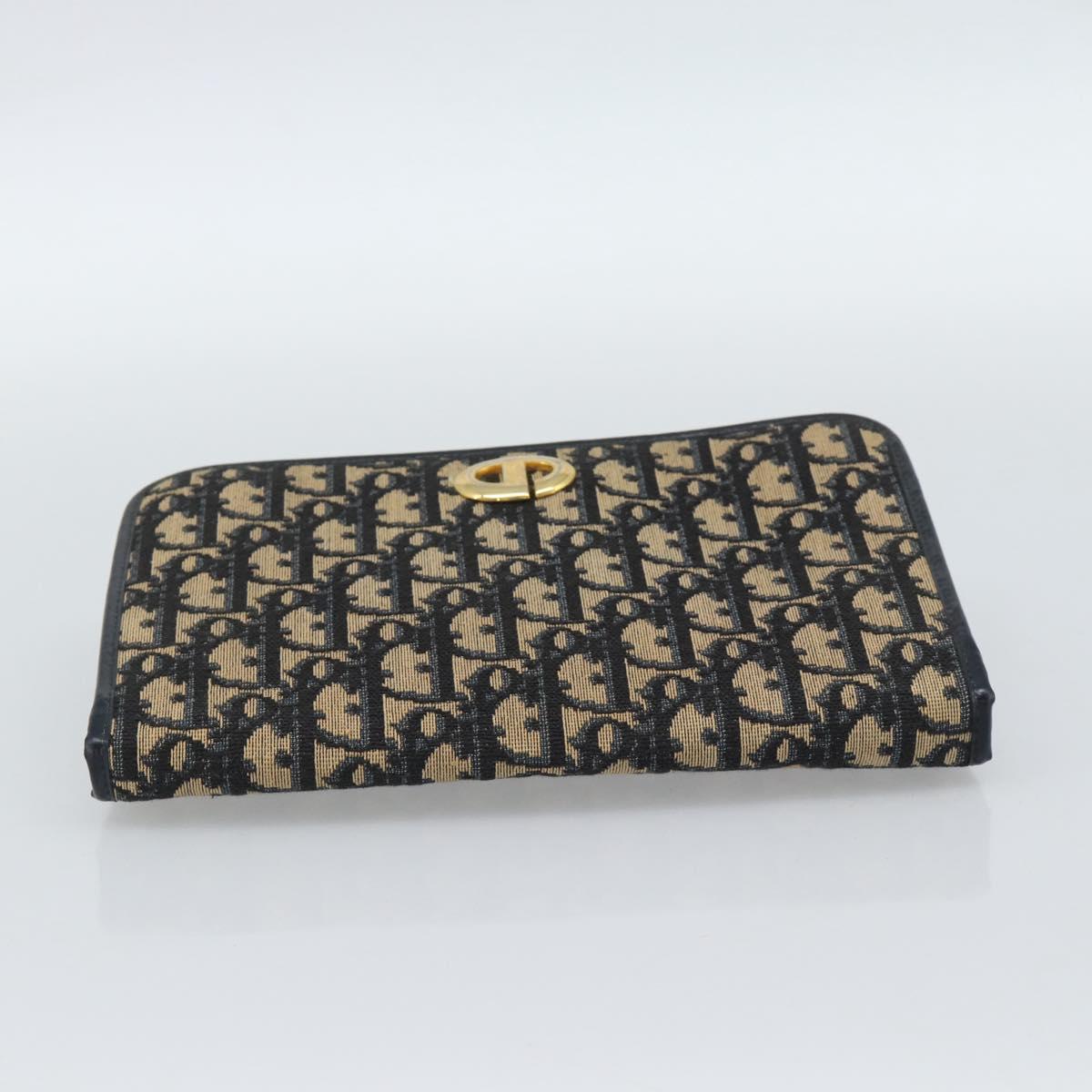 Christian Dior Trotter Canvas Clutch Bag Navy Gold Auth ep14711