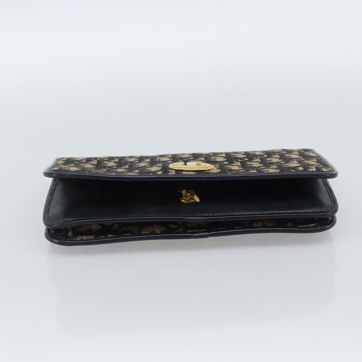 Christian Dior Trotter Canvas Clutch Bag Navy Gold Auth ep14711