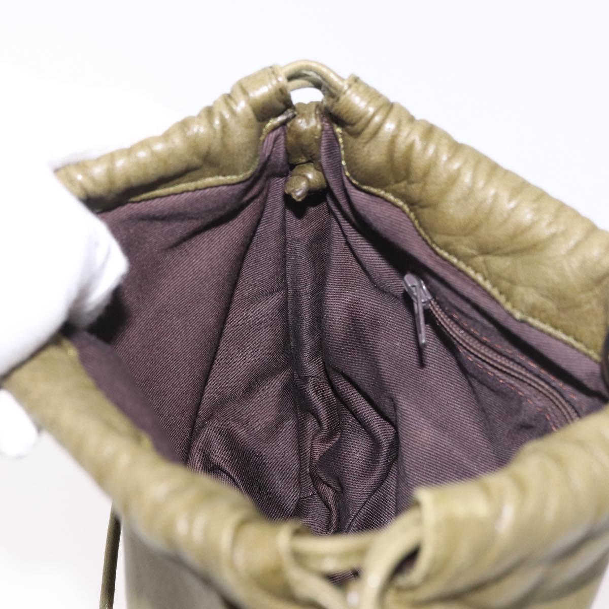 LOEWE Anagram Shoulder Bag Leather Green Gold Auth ep14712A