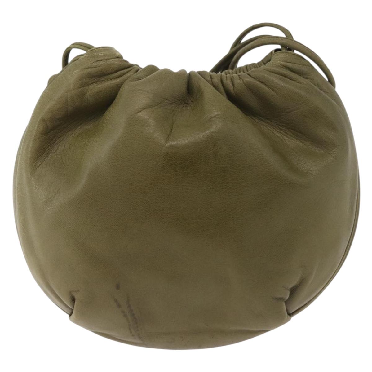 LOEWE Anagram Shoulder Bag Leather Green Gold Auth ep14712A