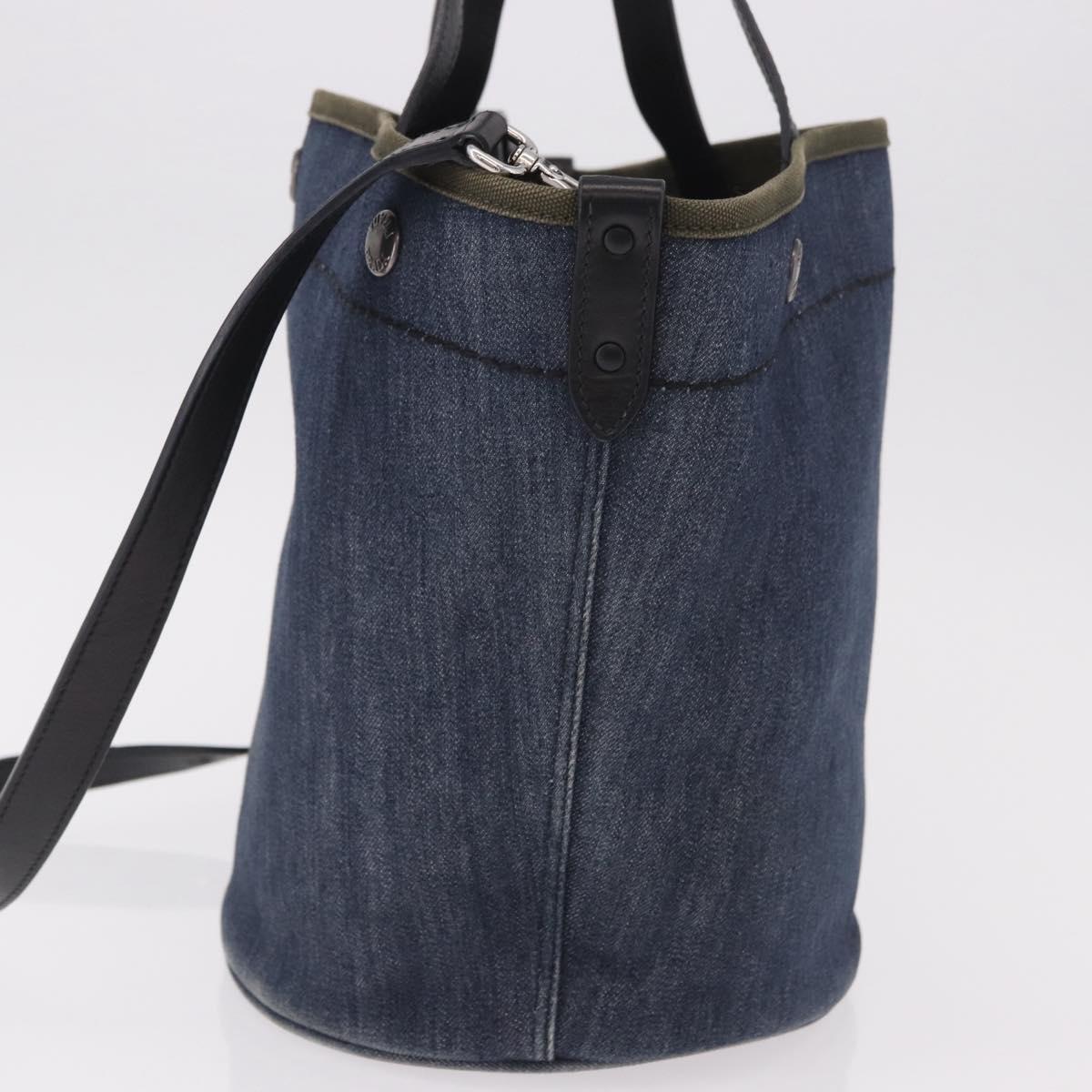PRADA Hand Bag Denim 2way Navy Silver Auth ep14719A