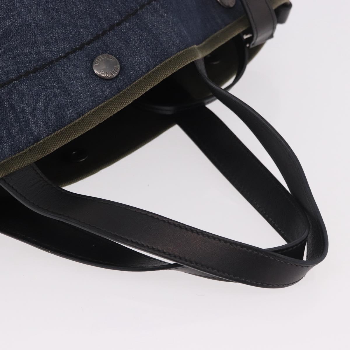 PRADA Hand Bag Denim 2way Navy Silver Auth ep14719A