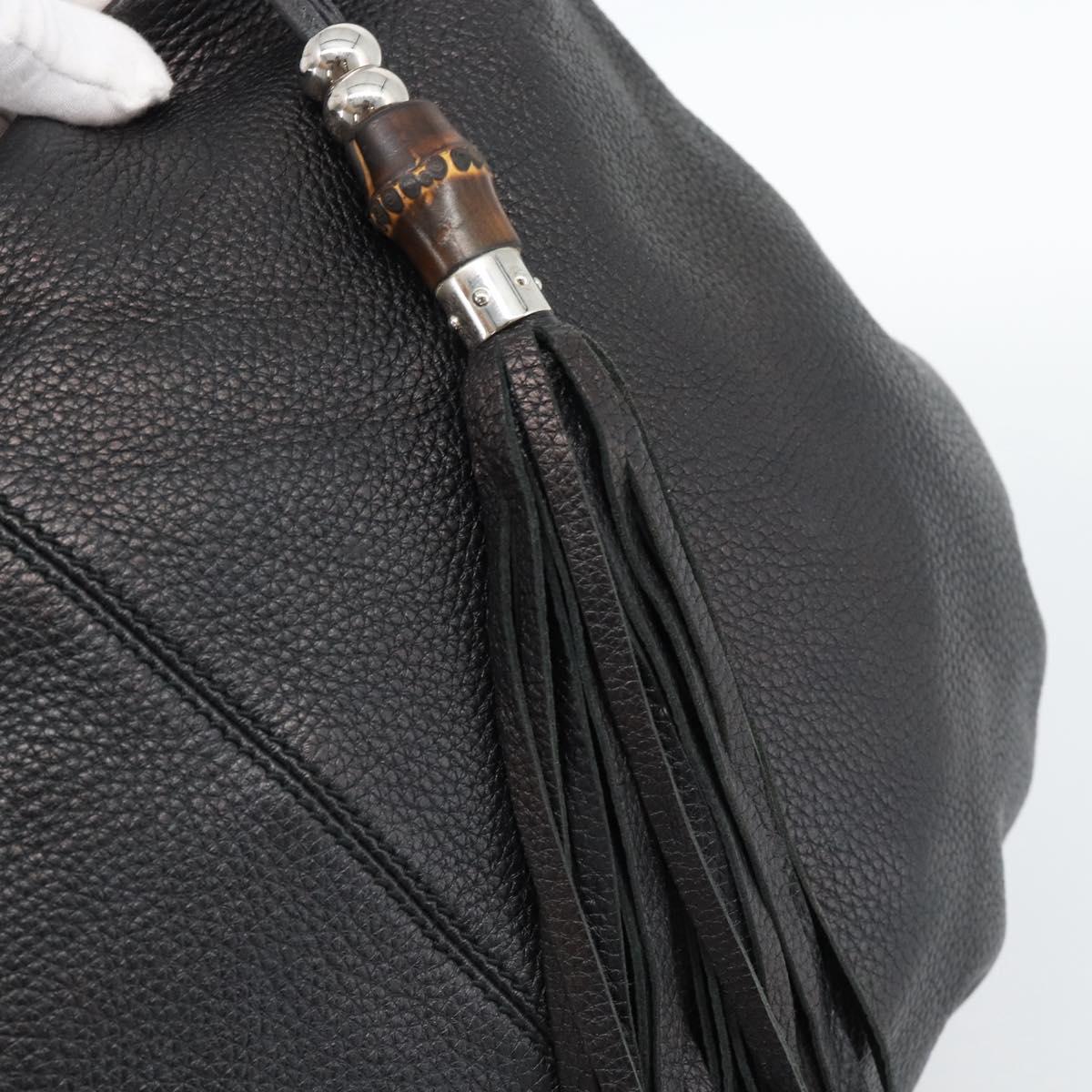 GUCCI Bamboo Shoulder Bag Leather Black Silver 232930 Auth ep14724