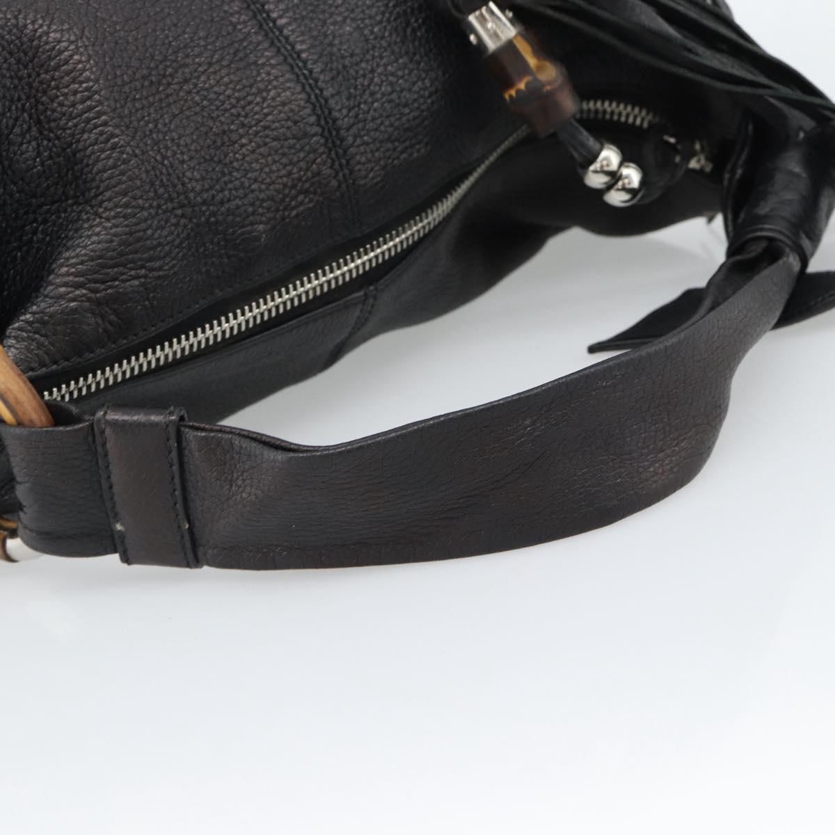 GUCCI Bamboo Shoulder Bag Leather Black Silver 232930 Auth ep14724