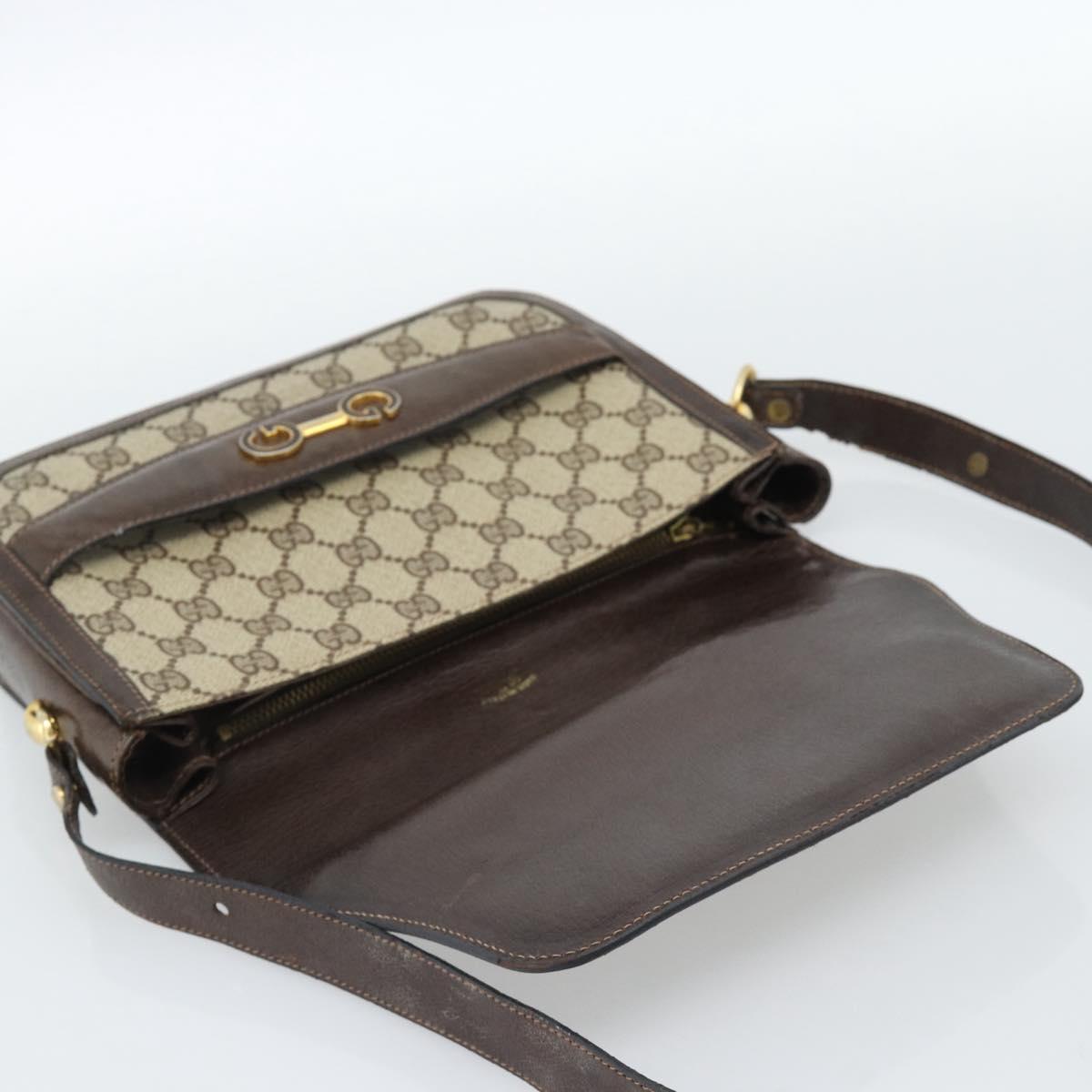 GUCCI GG Supreme Shoulder Bag PVC Beige Gold Auth ep14725