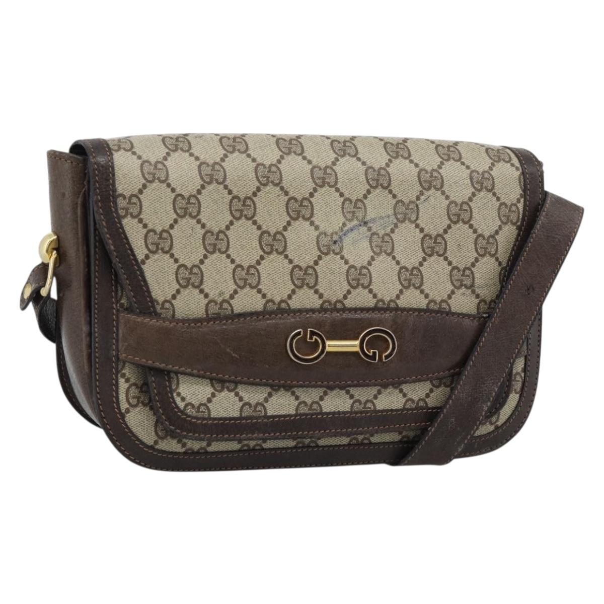 GUCCI GG Supreme Shoulder Bag PVC Beige Gold Auth ep14725
