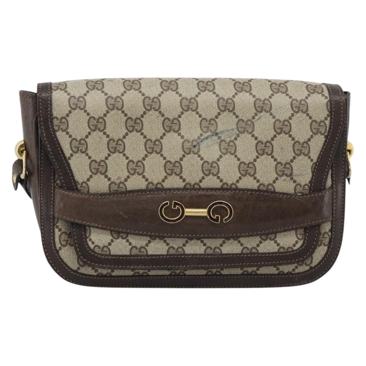 GUCCI GG Supreme Shoulder Bag PVC Beige Gold Auth ep14725