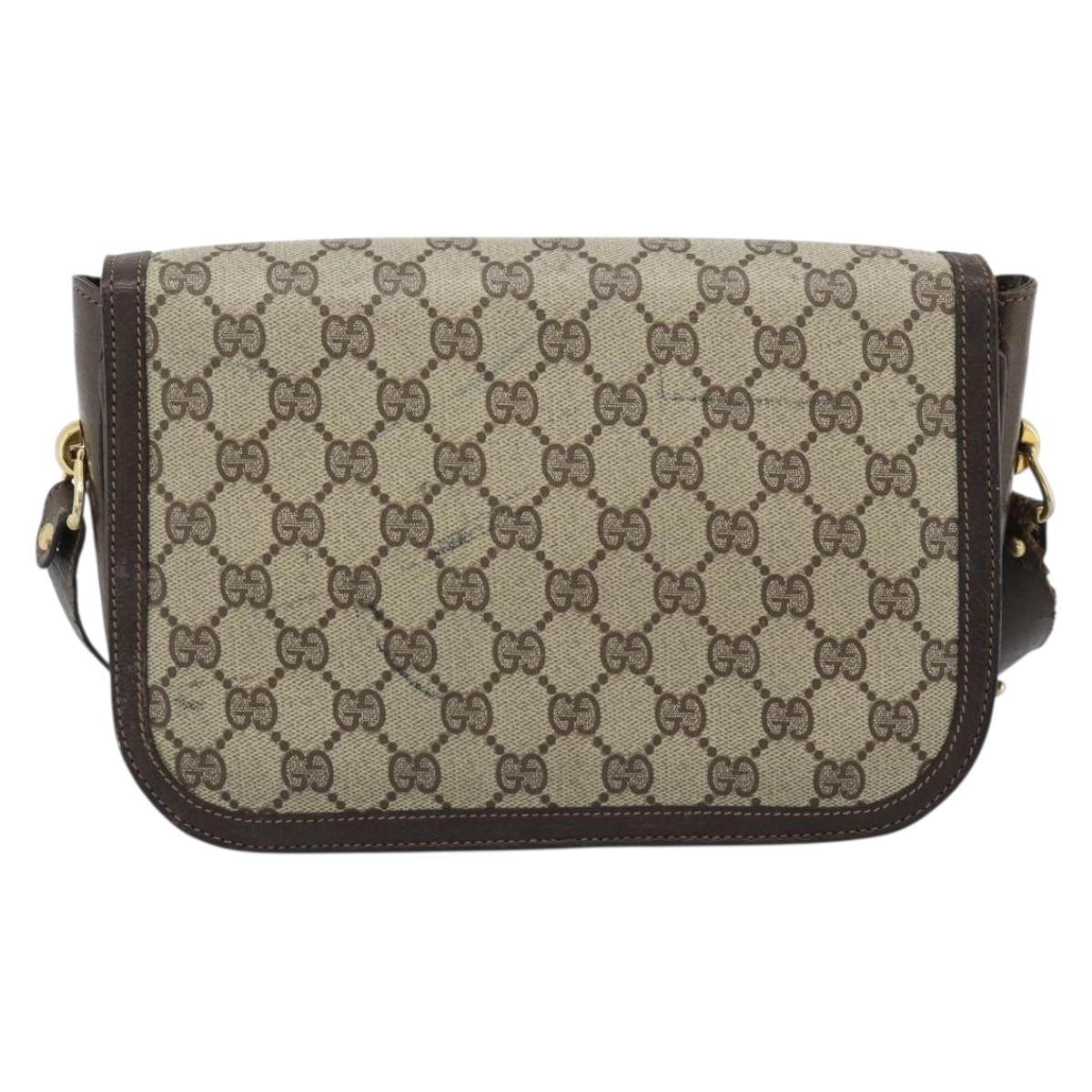 GUCCI GG Supreme Shoulder Bag PVC Beige Gold Auth ep14725