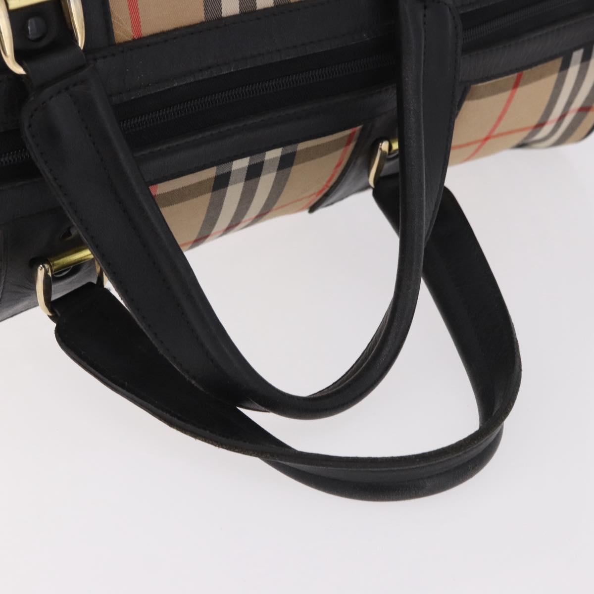 Burberrys Nova Check Boston Bag Canvas Beige Gold Auth ep14727