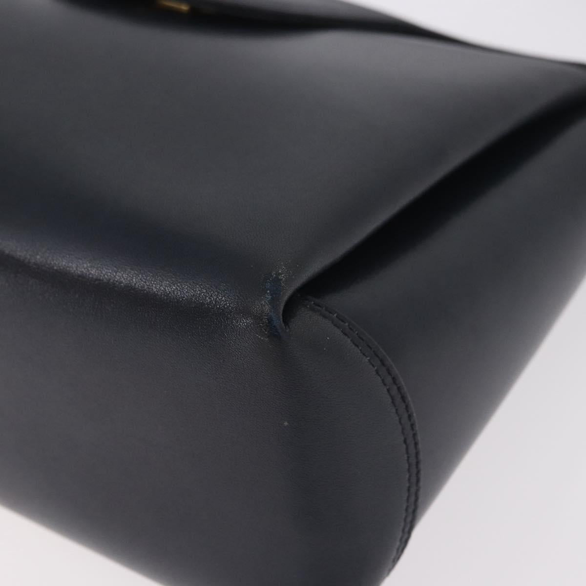 GUCCI Hand Bag Leather Navy Gold Auth ep14729A