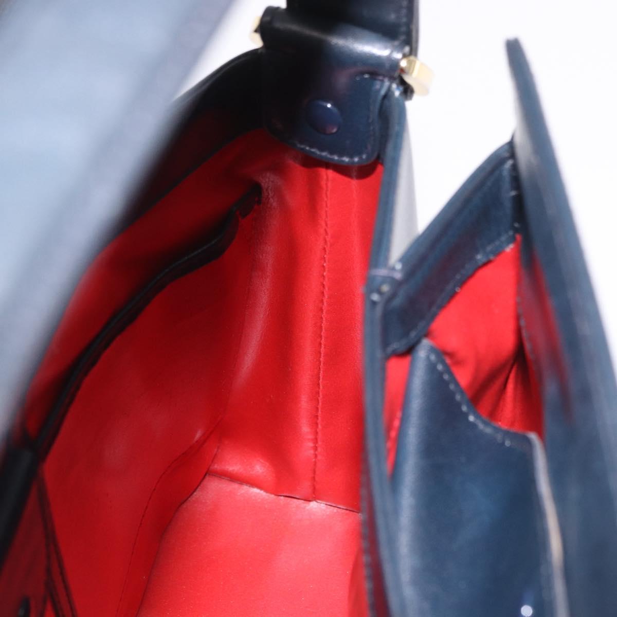 GUCCI Hand Bag Leather Navy Gold Auth ep14729A