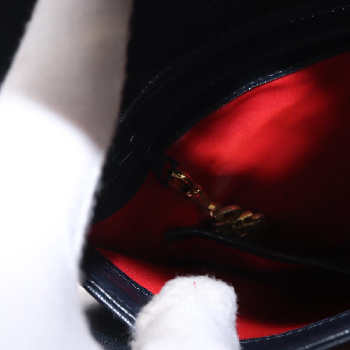GUCCI Hand Bag Leather Navy Gold Auth ep14729A