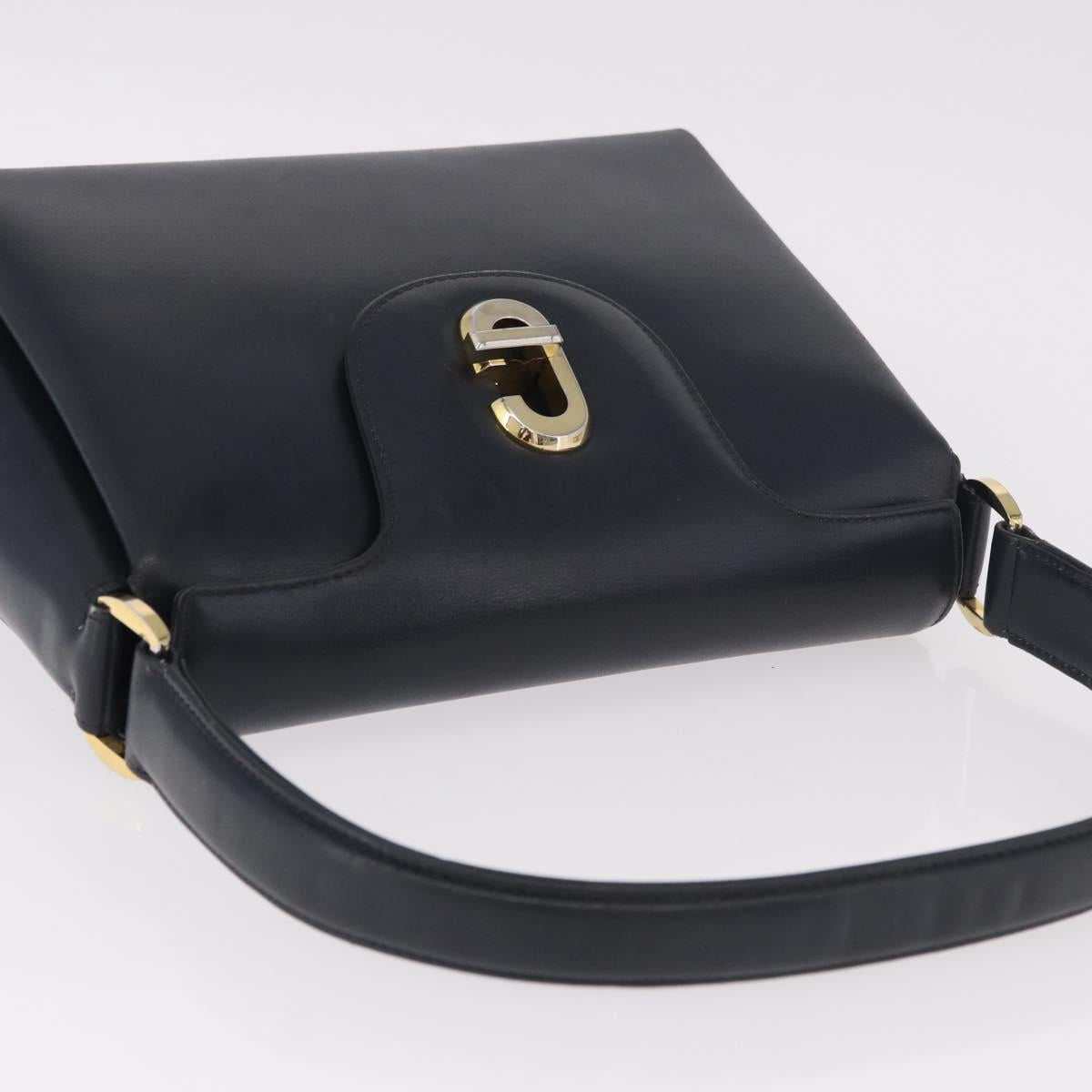 GUCCI Hand Bag Leather Navy Gold Auth ep14729A