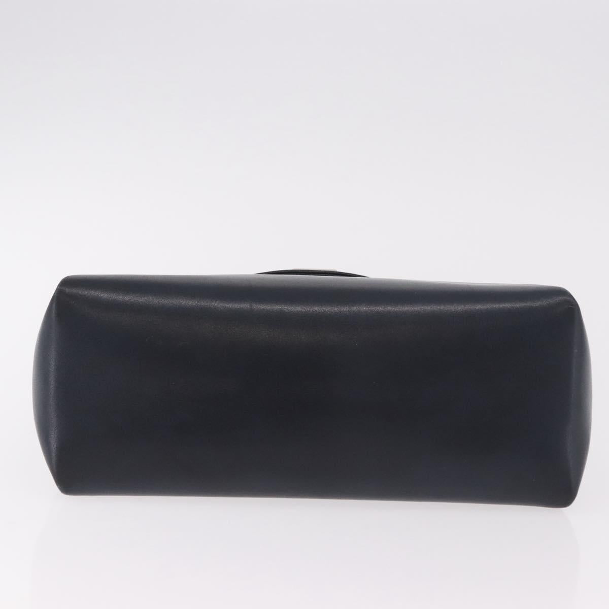 GUCCI Hand Bag Leather Navy Gold Auth ep14729A