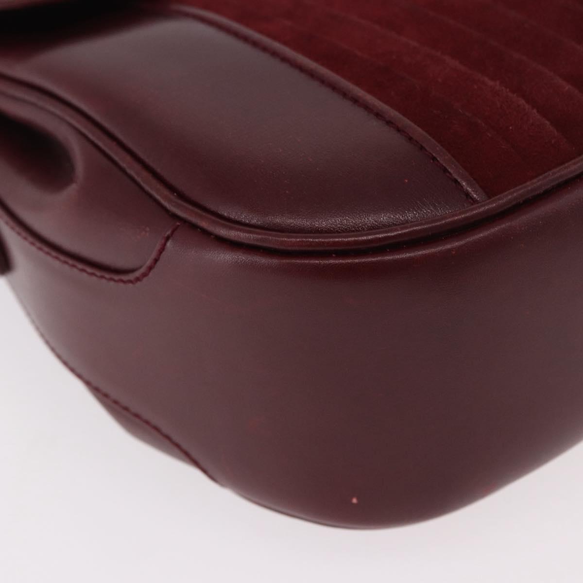 CELINE Shoulder Bag Leather Bordeaux Gold Auth ep14734