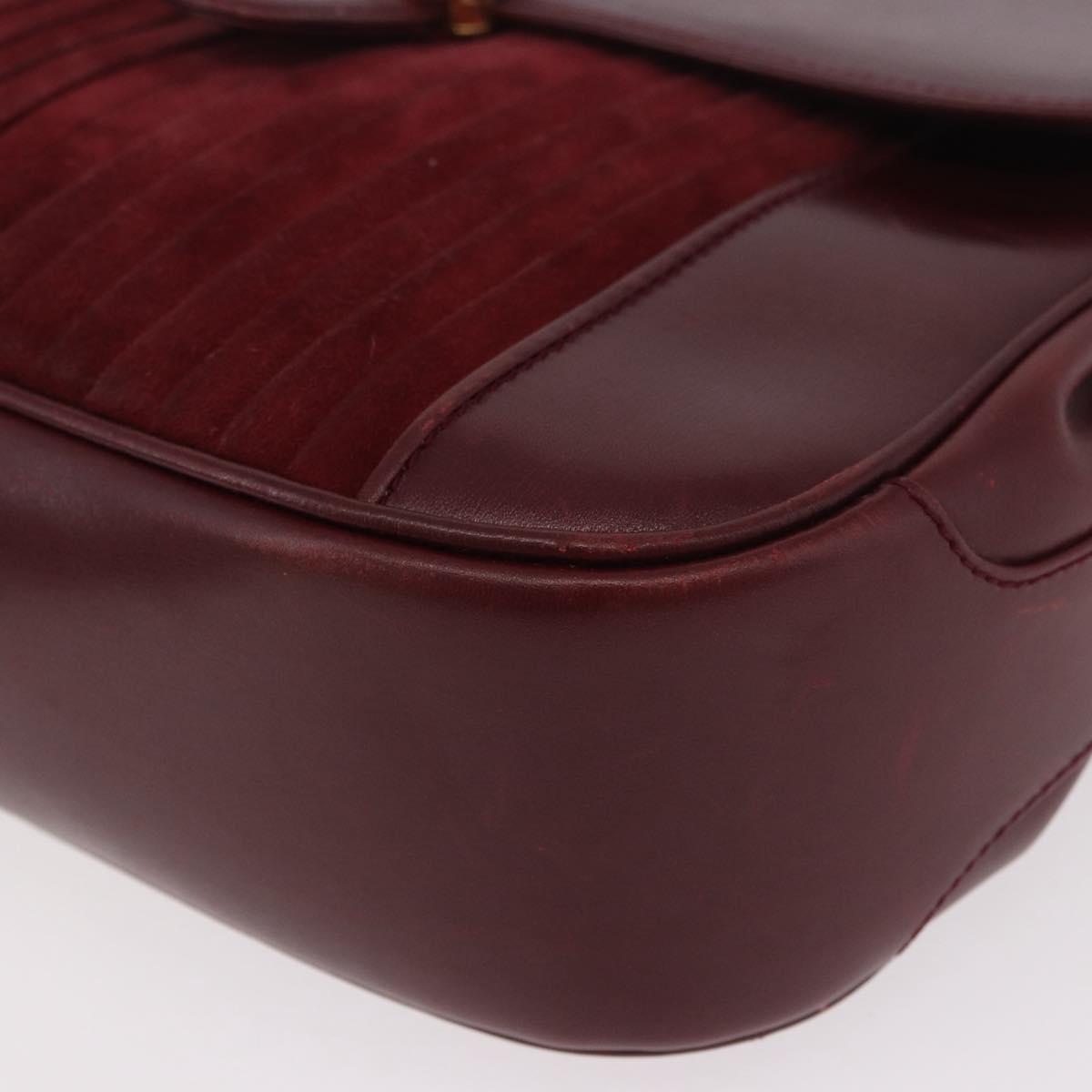 CELINE Shoulder Bag Leather Bordeaux Gold Auth ep14734