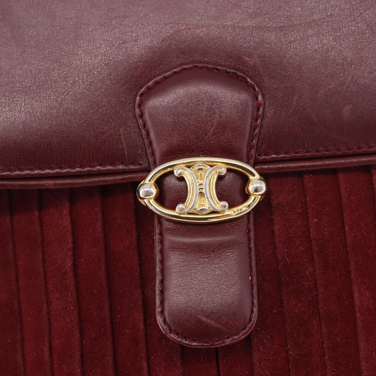 CELINE Shoulder Bag Leather Bordeaux Gold Auth ep14734